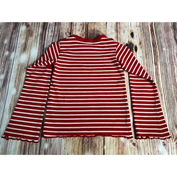 Ralph Lauren Girls Sz 5 Red White Stripe Long Sleeve Shirt Top Pocket Blue Pony - Picture 5 of 5